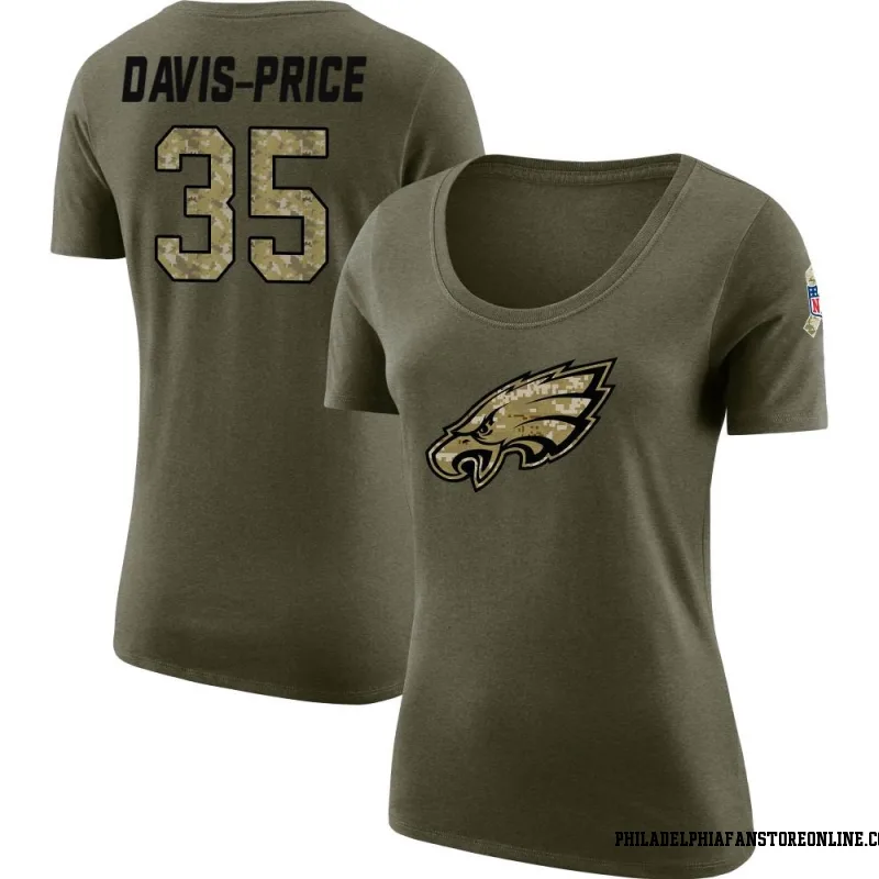 Olive Women's Tyrion Davis-Price Philadelphia Eagles Salute to Service Legend Scoop Neck T-Shirt